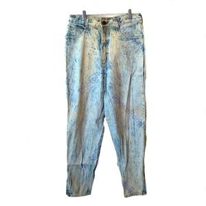 Vintage Acid Wash Mom Jeans High Rise Tapered Zipper Ankle Ridged Denim